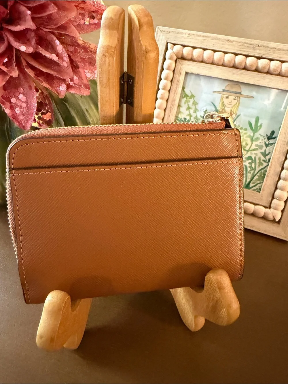 kate spade tan leather logo crossbody or wallet